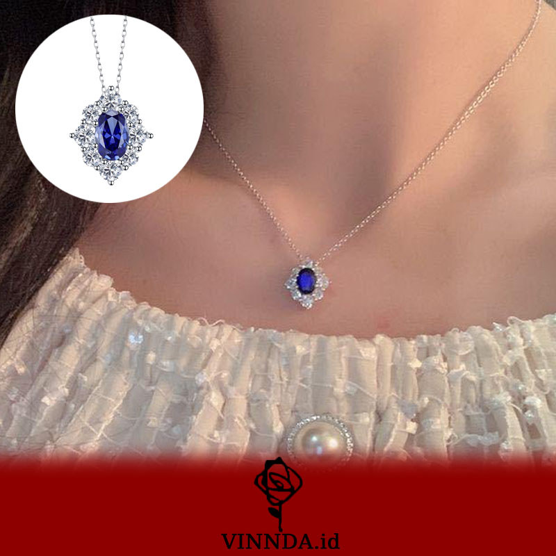 Kalung Bunga Zircon Biru Elegan VINNDA