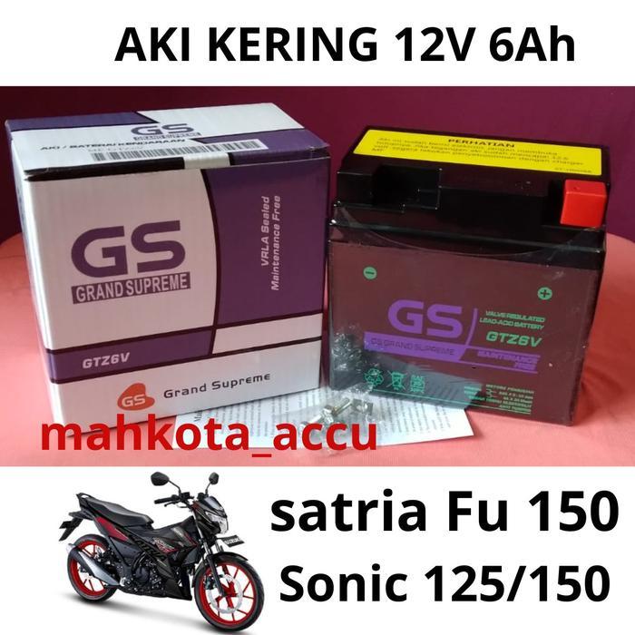 AKI MOTOR SATRIA FU 150, SONIC 125, SONIC 150,SUPRA GTR, Aki kering GS grand supreme GTZ6V 12v 6ah A