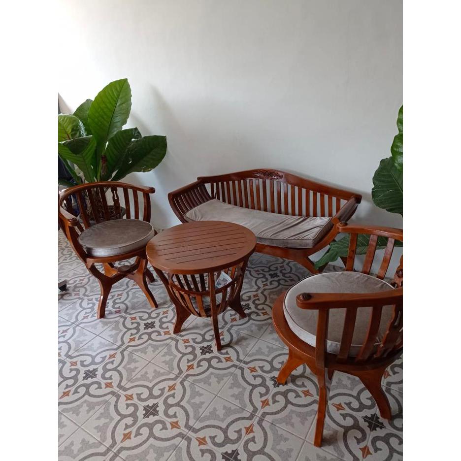 Set Kursi Teras Minimalis, Bangku Kursi Teras Kayu Jati - NON BUSA NF4