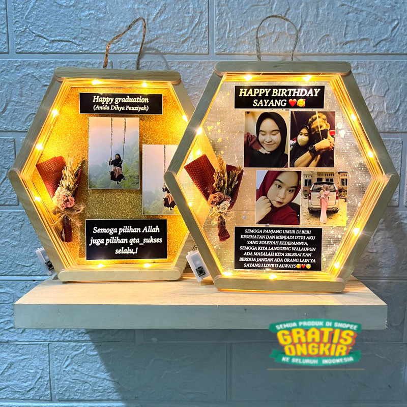 READY STOK Hexa Flower in Frame FREE GIFTBOX + PENUTUP MIKA frame hexagonal hampers+hadiah+kado Ulta