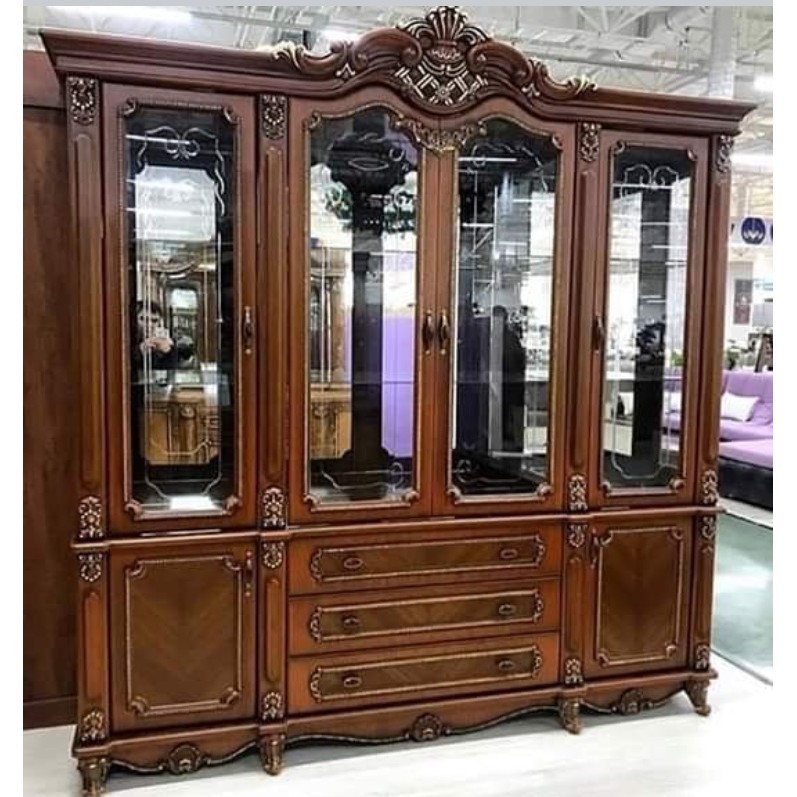 Lemari hias jumbo jati ukiran jepara finishing hrg pengrajin FG3