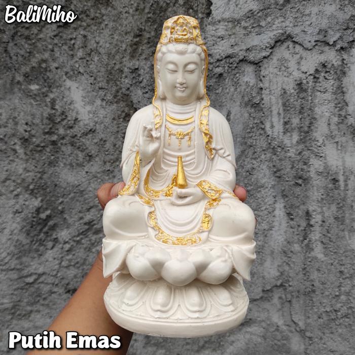 PATUNG DEWI KWAN IM/GUAN YIN/KUAN IM/PATUNG BUDDHA/PATUNG BUDHA/BUDA - Putih Emas