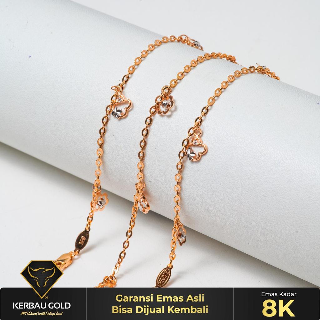 [Kerbau Gold] Gelang Emas Rumbai Flowers 8k - Emas Asli 100%