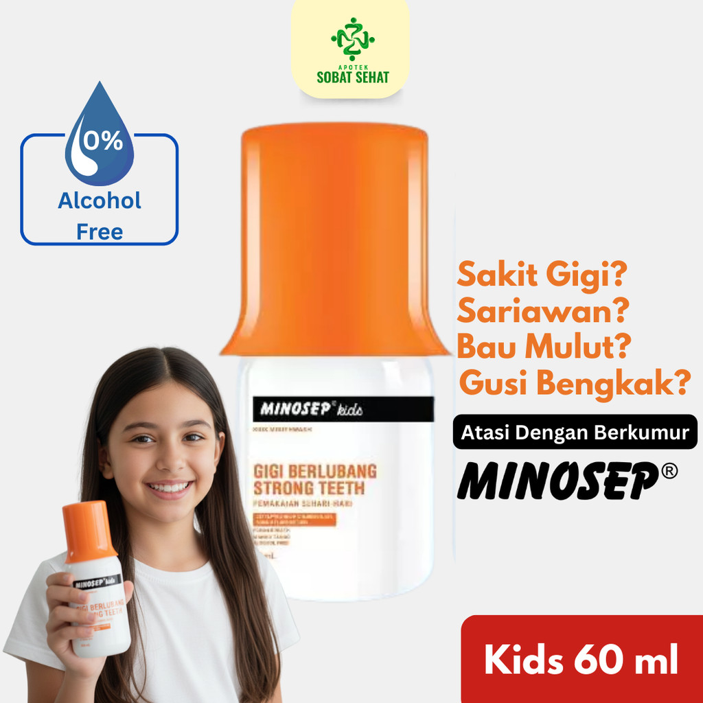 Minosep KIDS Obat Kumur Antiseptik 60ml Anak-Anak Sariawan Sakit Gigi lubang Gusi Bengkak Bau Mulut