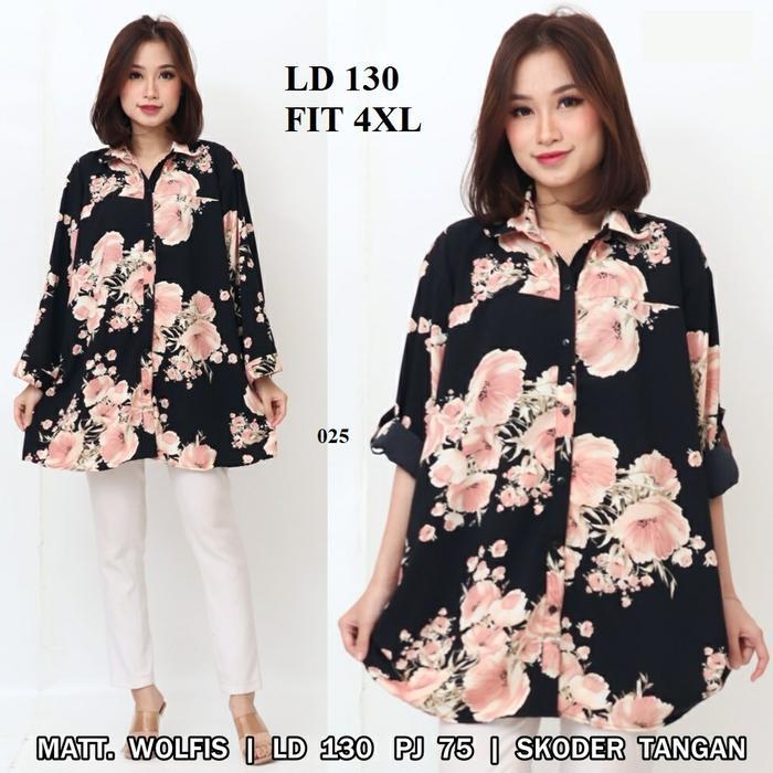 Baju Atasan Kemeja Wanita LD130 fit 4XL Jumbo Oversized Hem motif baru