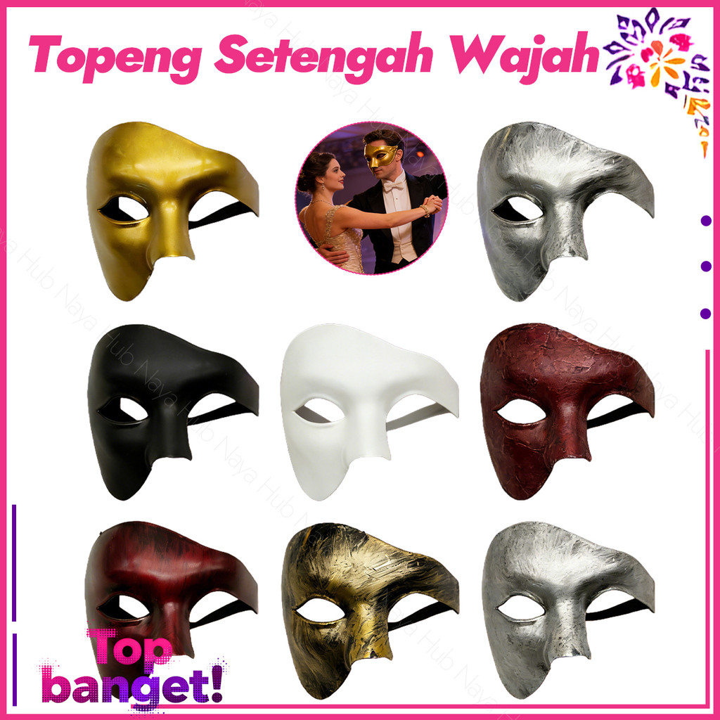 Topeng Setengah Wajah/Topeng Setengah/Topeng Pesta/Topeng Polos Desain Unik Tahan Lama Untuk Semua J