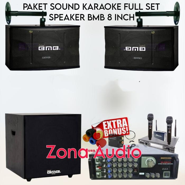 PAKET SOUND SYSTEM KARAOKE SET SPEAKER BMB 8 INCH + SUBWOOFER 12 INCH AMPLIFIER BMB GARANSI ORIGINAL