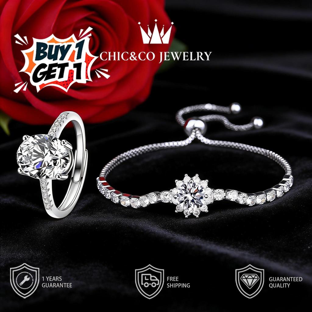[BUY 1 GET 1]Cincin Wanita Elegan+Gelang Perak Terbaru I Cincin Tunangan Couple-Chicco Jewelry 209+S