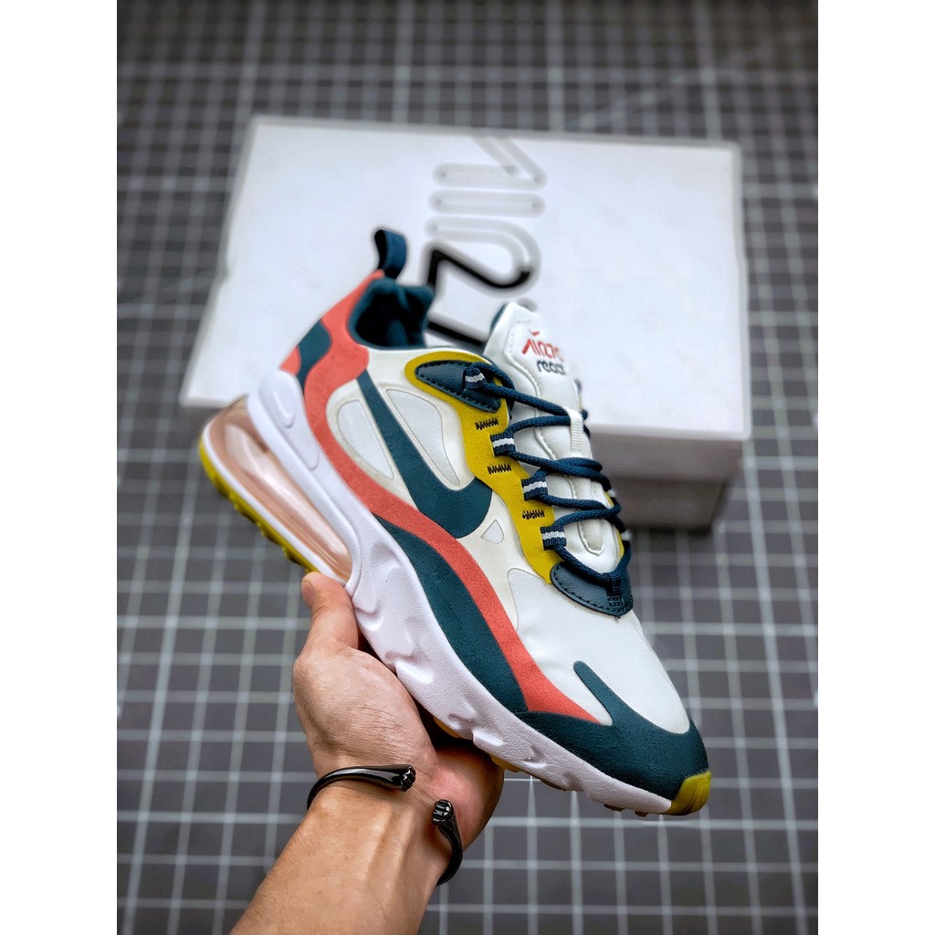 Nike Air Max 270 Sepatu Lari Pria Putih Biru Hijau Retro Air Cushion Bahan Tekstil Suede Anti Guncan