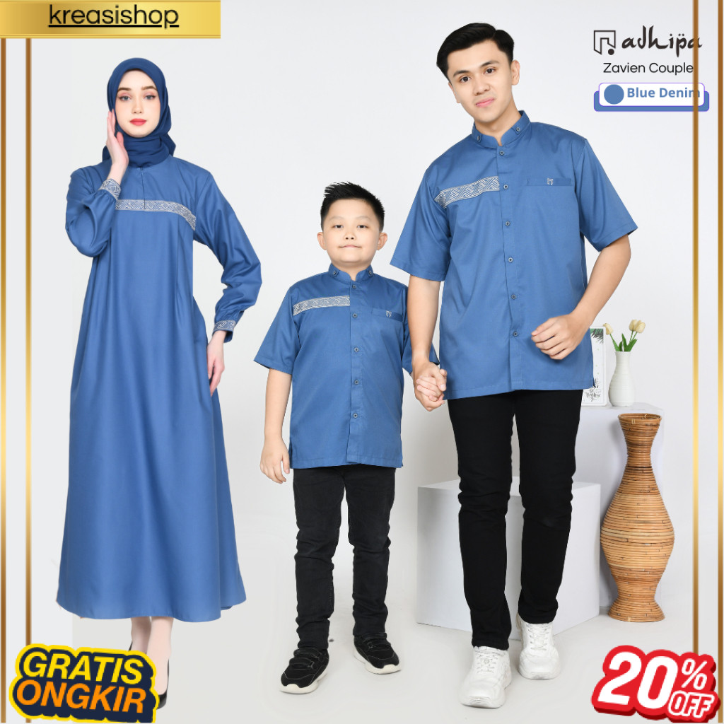 Baru Adhipa Gamis Sarimbit Wanita Zaviena warna Biru Denim KSSP