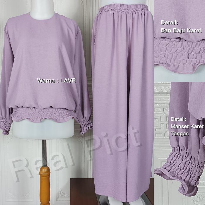 Azzahra Grosir - Heba Set / Setelan Wanita Kulot One Set Crinkle Blouse Wanita / 555-77 - Lave