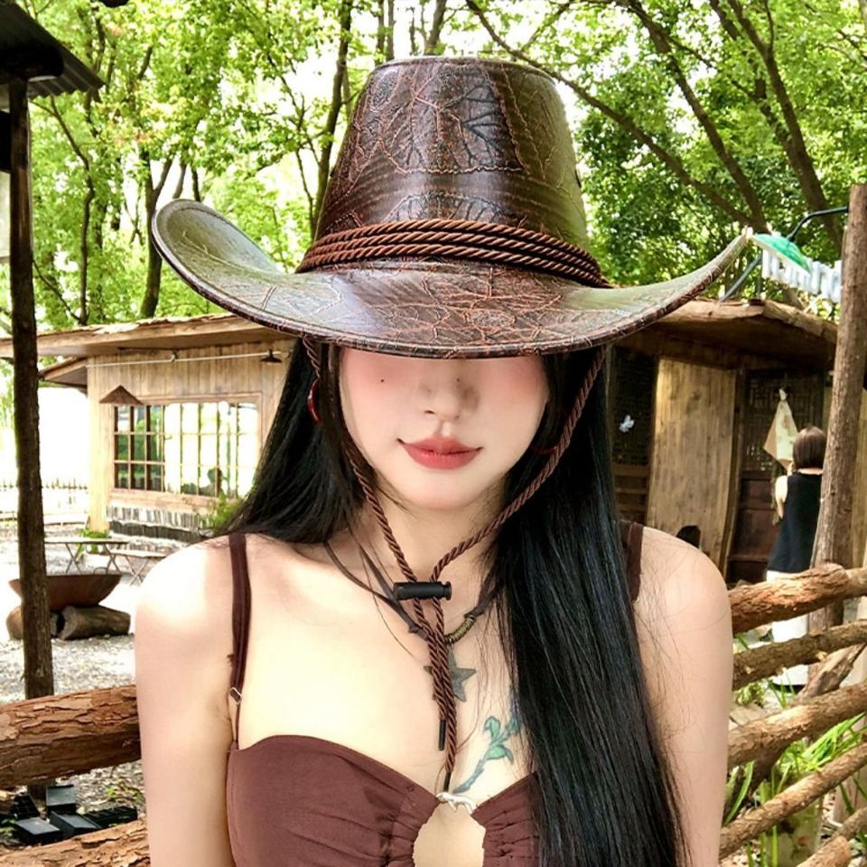 Gentleman Ethnic Style Western Cowboy Hat Wide Brim Roll Brim Knight Hat Solid Color Black/brown Vis