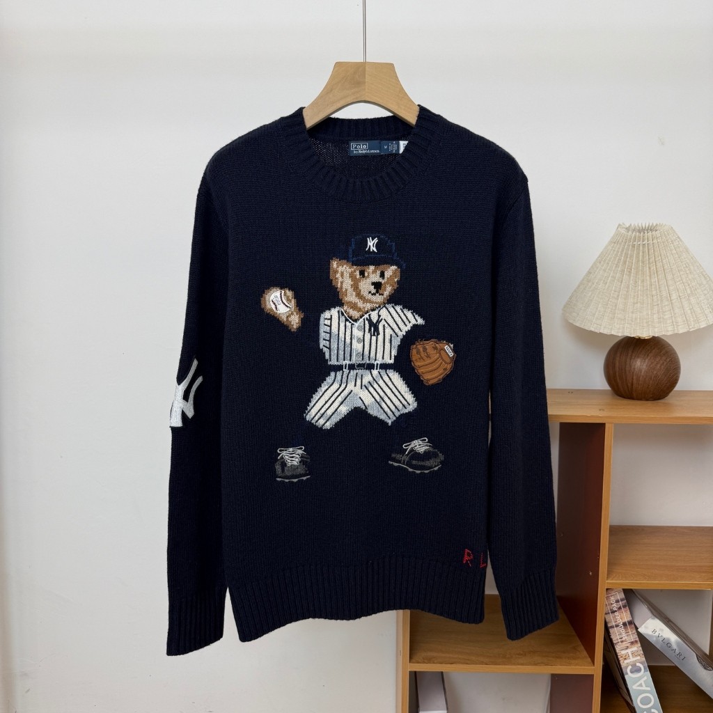 Sweater Rajut Kerah Bulat Kartun Beruang Bordir Kolaborasi RL POLO ori