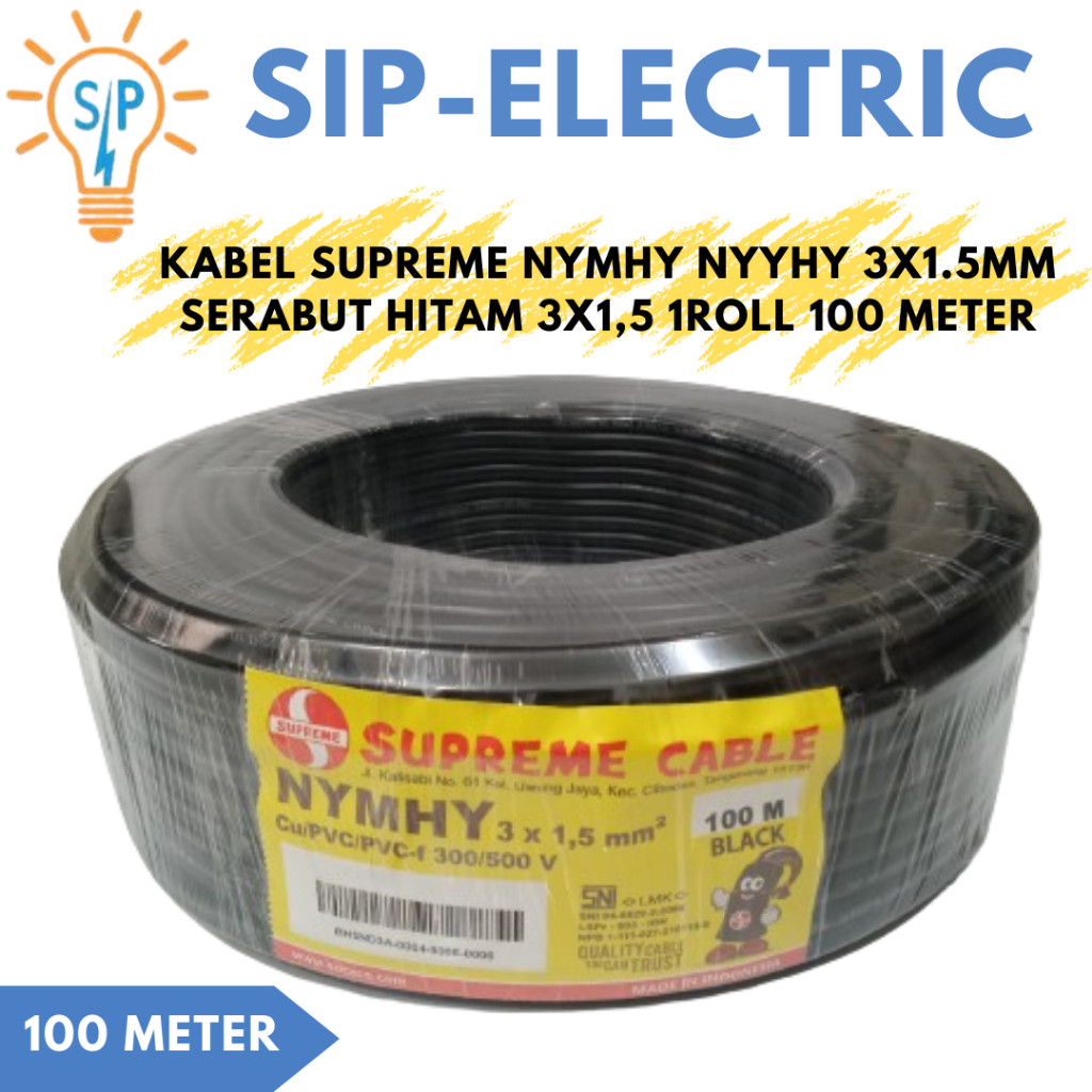 Kabel Supreme Nymhy Nyyhy 3x1.5 Mm Serabut Hitam (1 Roll 100 Meter) / Supreme Nymhy Nyyhy 3x1,5 Mm