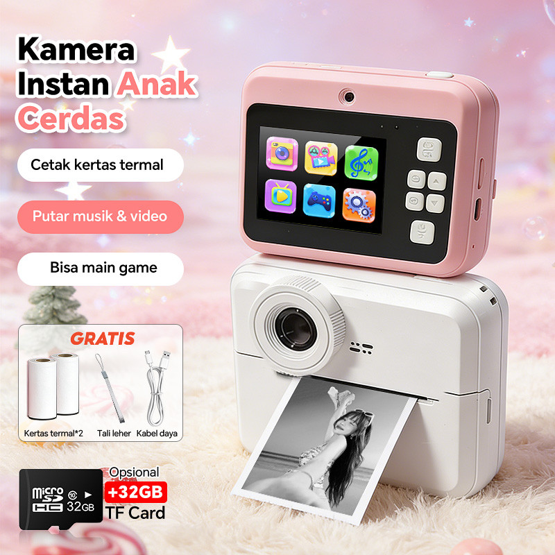 MIX.SUARA Mini Kamera Pocket Anak 48MP Layar 2 Inch Kamera Digital Instant Pencetak Foto, Portable K