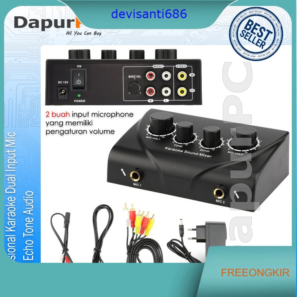 Mixer Professional Karaoke Echo Tone Audio 2 Input Mic