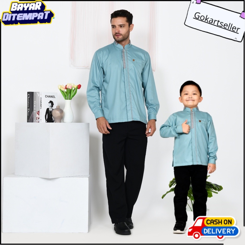 PROMO Koko Kemeja Couple Utsman Ayah Anak lengan panjang warna Biru Wardah