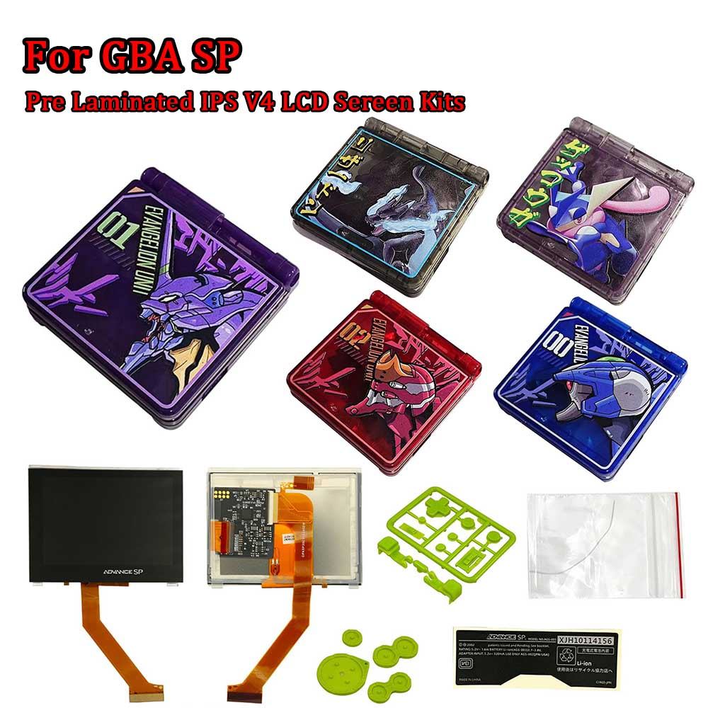 Pre Laminated IPS V4 LCD Screen Kits With Decated Housing Shell Sets For GBA SP GameBoy Advance High