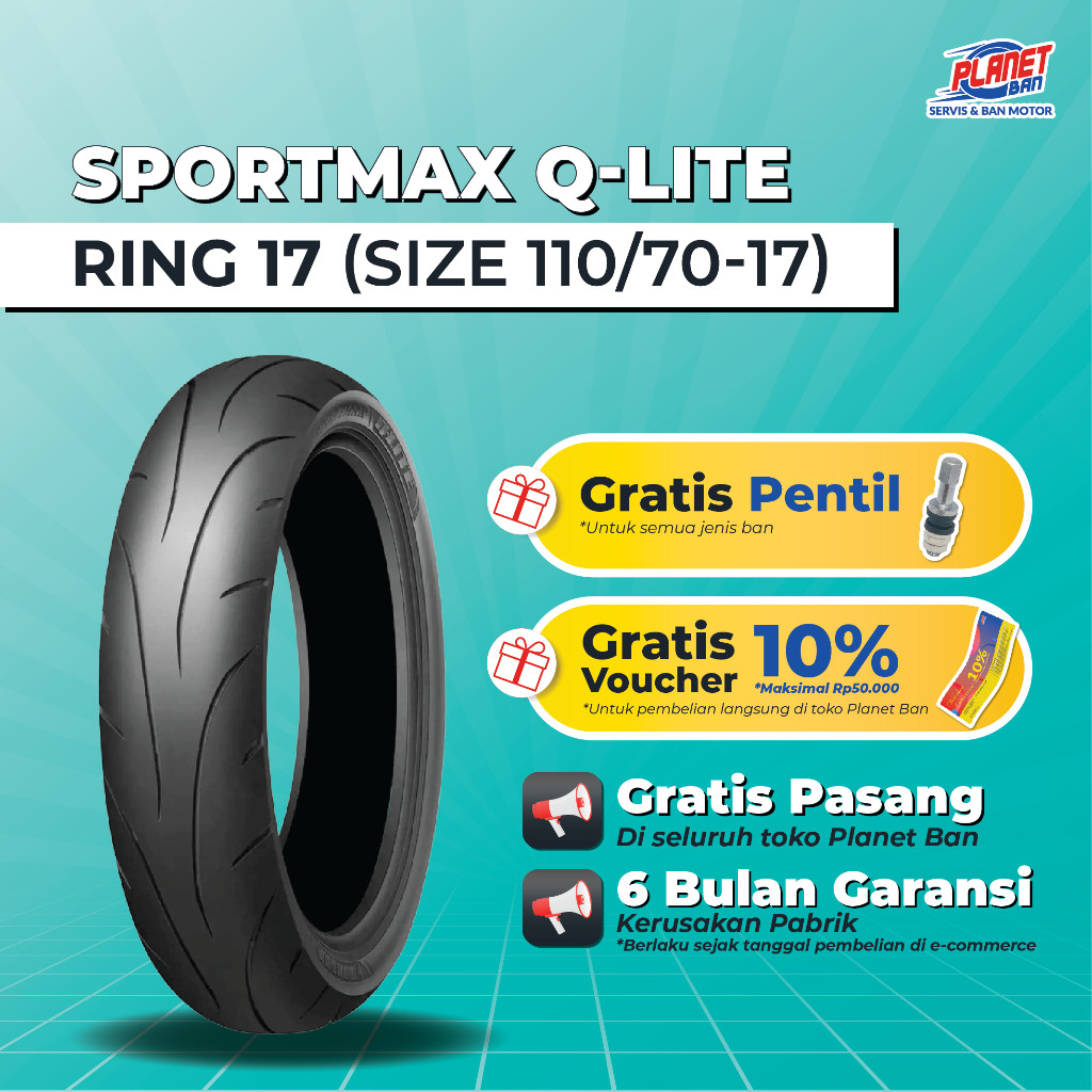 Ban Motor Ring 17 - 110/70 Dunlop Sportmax Q-Lite (Ban Motor DEPAN Xabre, Byson FI, MT25, R25, Ninja