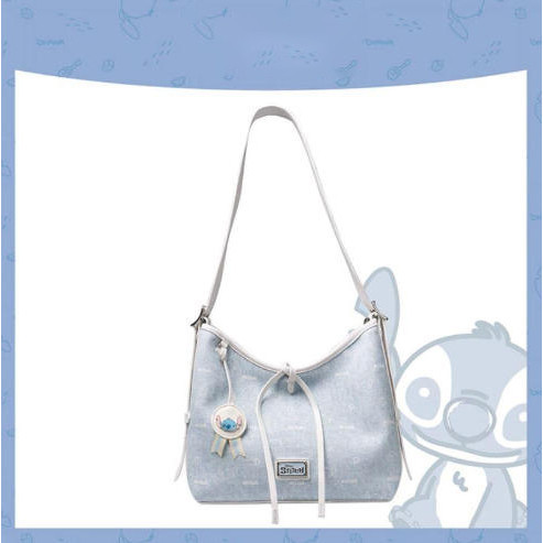 Stitch Tas Kanvas Biru, Tas Rantai Wanita Warna Biru Langit yang Segar