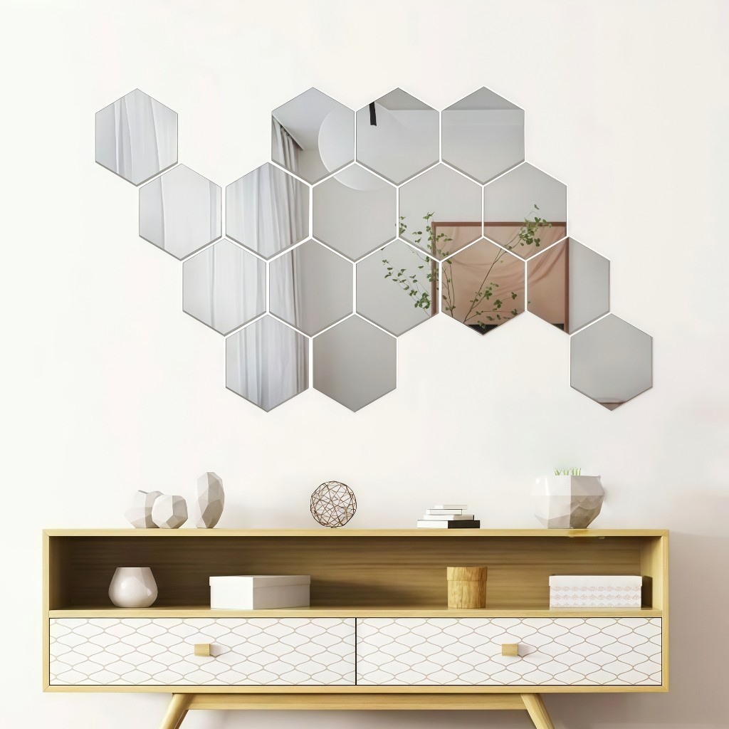 (GROSIR) Akrilik Cermin Hexagonal (CERMIN ASLI) Akrilik Cermin Aesthetic Cermin Dinding Tempel (1 PC