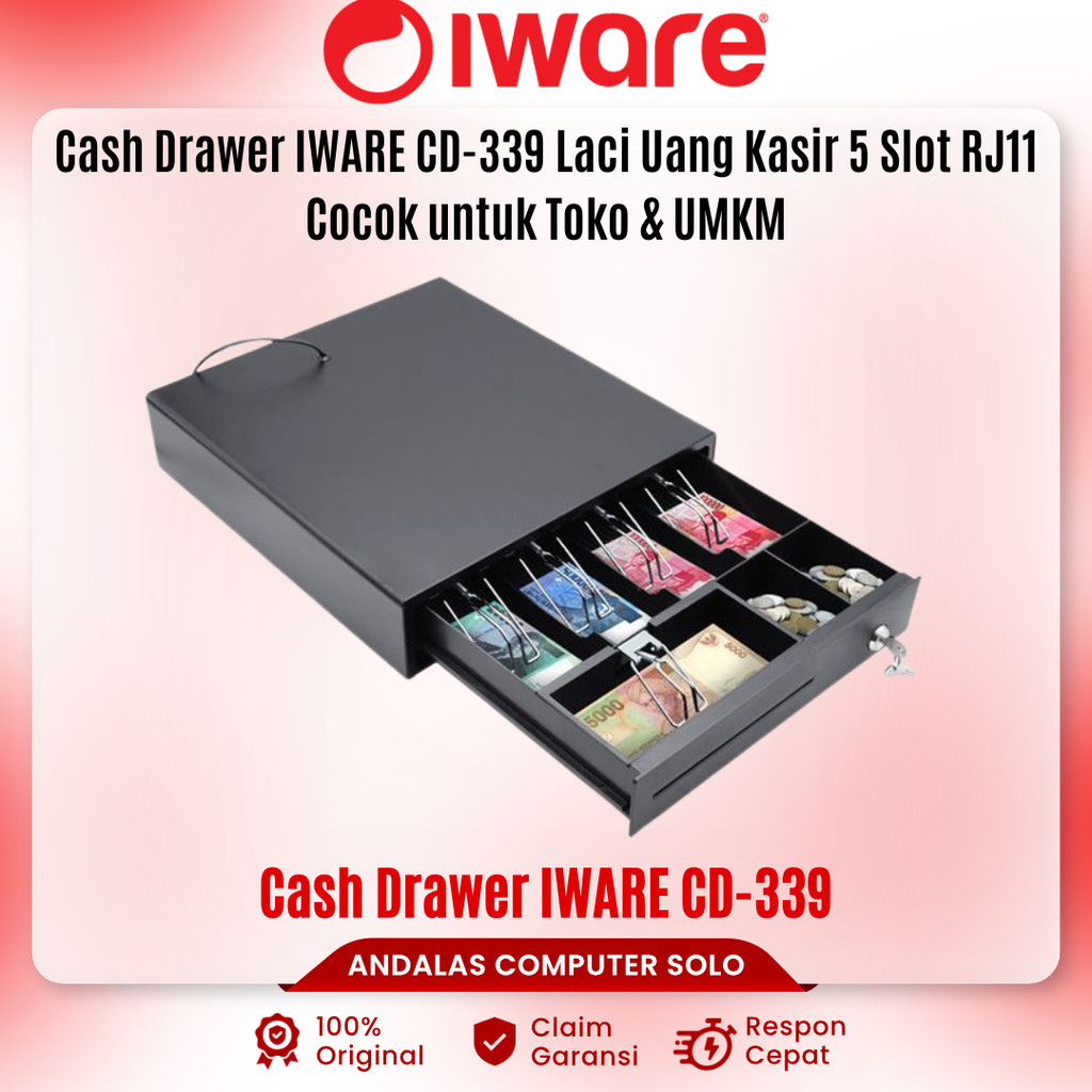 CASH DRAWER IWARE CD-339 LACI UANG KASIR 5 SLOT UANG KERTAS MURAH LACI KASIR METAL