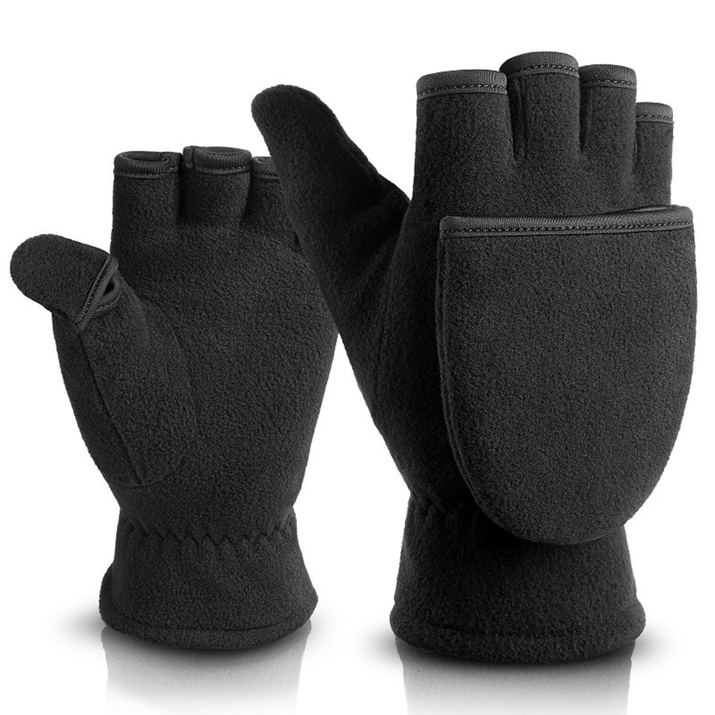 Gloves Mittens Convertible Solid Color Convertible Flip Top Gloves Winter Windproof Polar Fleece Fin