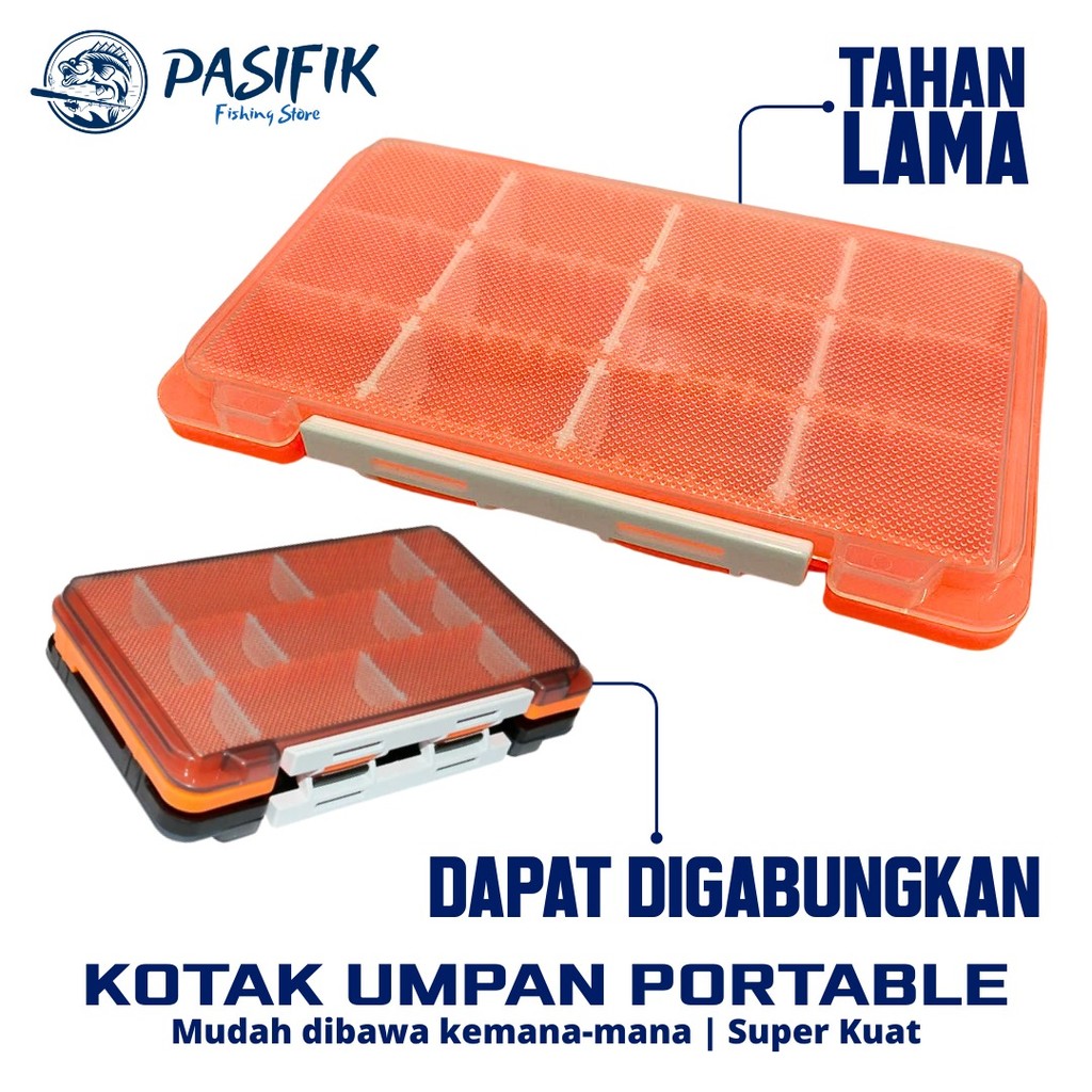Kotak Umpan Aksesoris Pancing 10-12 Sekat Tinggi Anti Tercampur Snap Lock Modular Material Body Plas