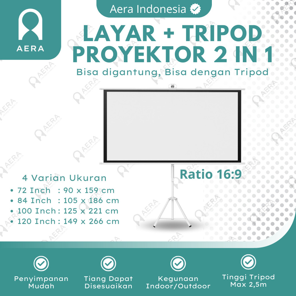 Layar Proyektor Plus Tripod 72 84 100 120 Inch Ratio 16:9 dan 4:3 Screen Tripod Projector Tripod
