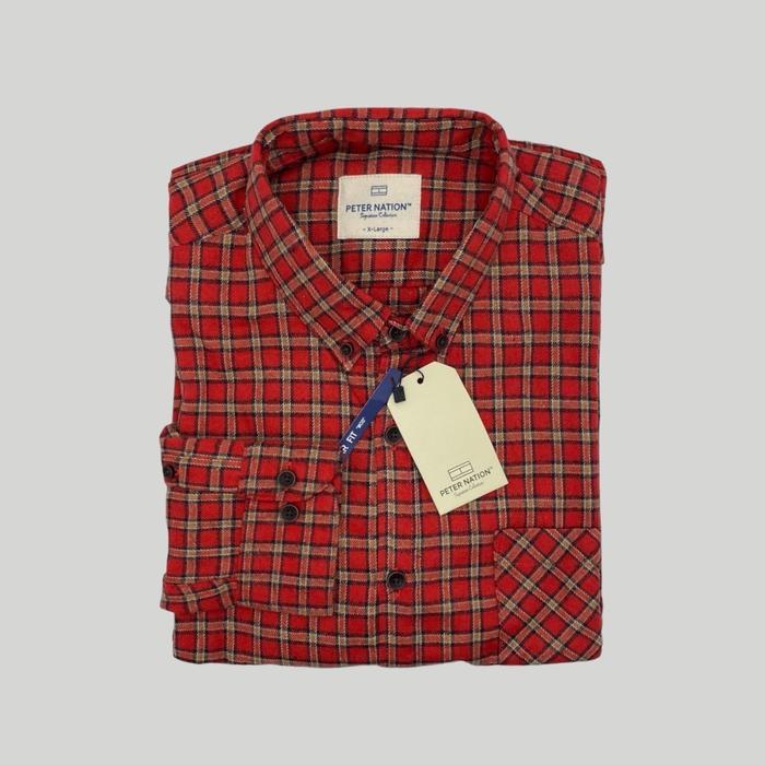 Kemeja Flanel Wool PETER NATION Basic Kerah High Panjang Regular Fit Pria - Motif, Formal - S