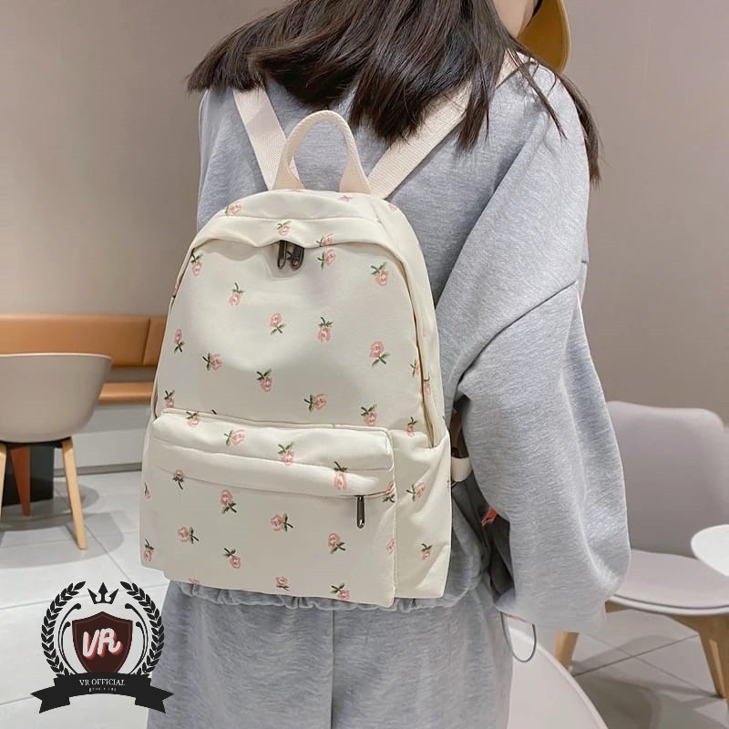 TERBARU Alika Bag - Tas Ransel Mini Wanita Gambar Bunga Kasual Tas Buku Anak Perempuan Tas Sekolah S