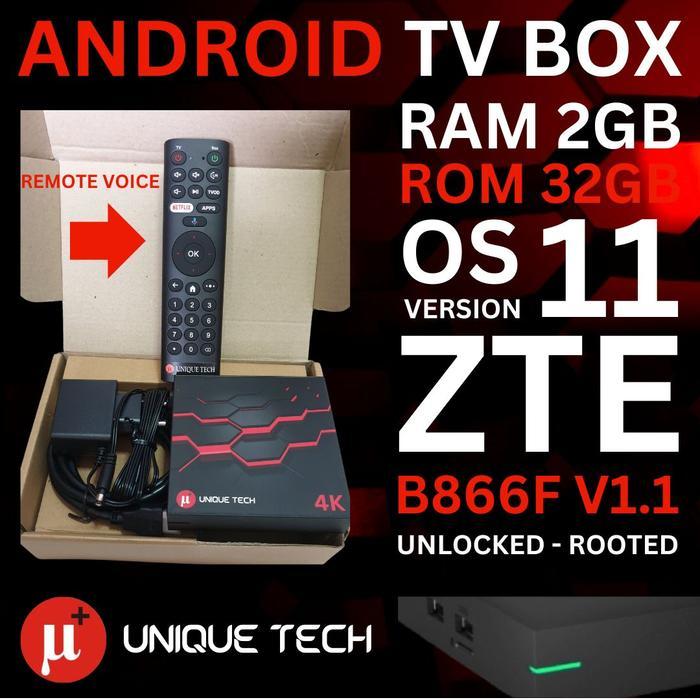 STB ZTE B866F OS 11 RAM 2GB UNLOCK ROOT FULL SET ANDROID TV BOX AKUN - VOICE