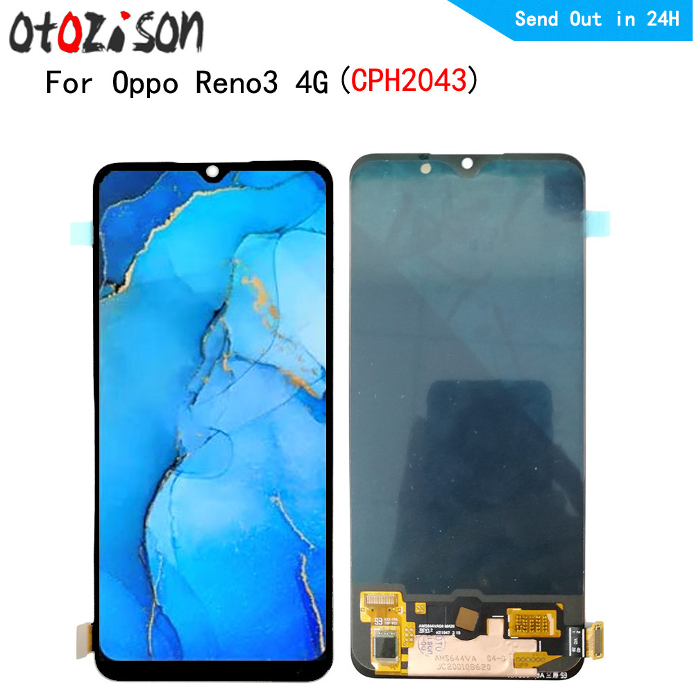 6.4" AMOLED Screen For Oppo Reno3 4G CPH2043 LCD Display Screen Touch Panel Digitizer With Frame Ass