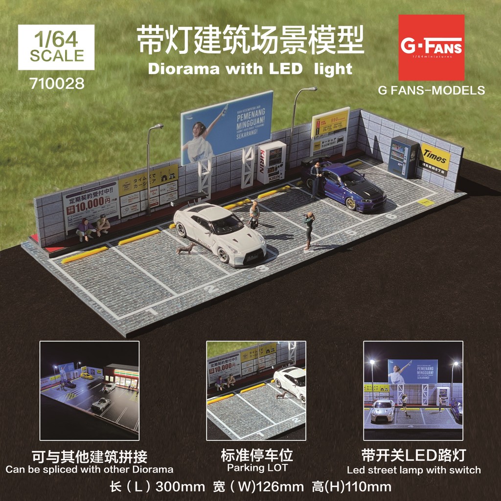 New arrival G-FANS 1:64 Garage Diorama Model With LED lights shop building led diorama 710028