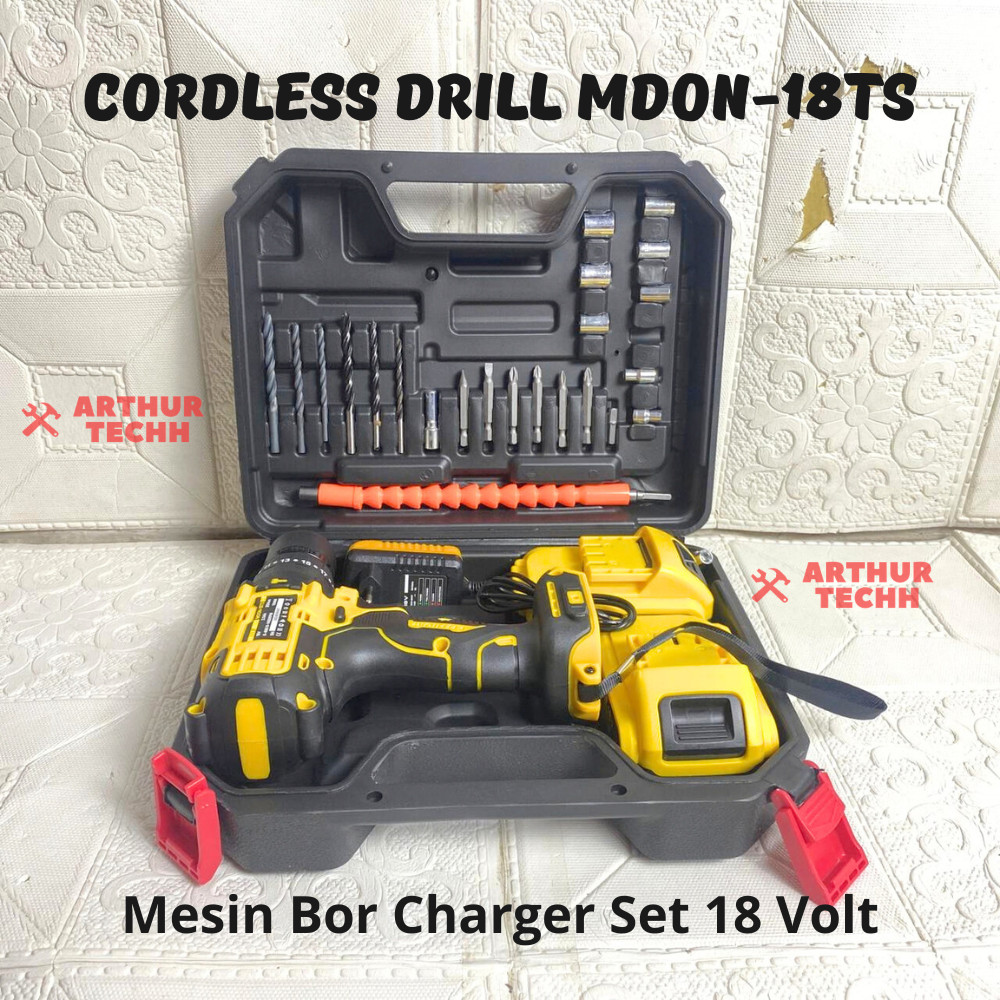 EDON MDON - 18TS Mesin Bor Charger Set 18 Volt Cordless Drill Charger 18V