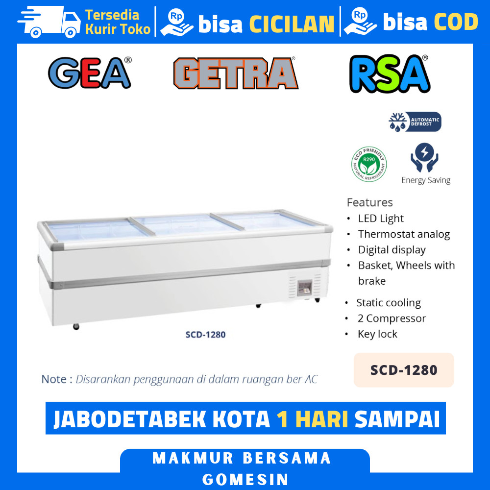 ISLAND FREEZER GEA SCD 1280 SLIDING GLASS FLAT 2 KOMPRESOR ORIGINAL