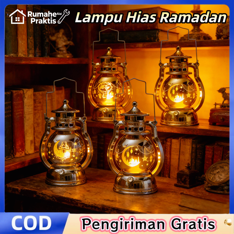 Lampu LED Lentera Ramadhan Dekorasi Eid Mubarak Lilin Gantung Kubah Masjid Portable / Lampu Hias Ram