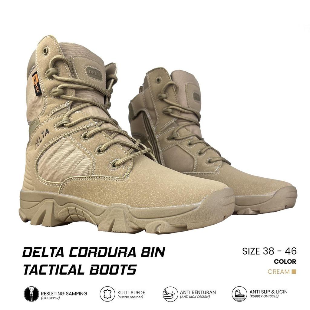 Sepatu Tactical Delta 8 inch Cream Pol PP Cordura Resleting samping