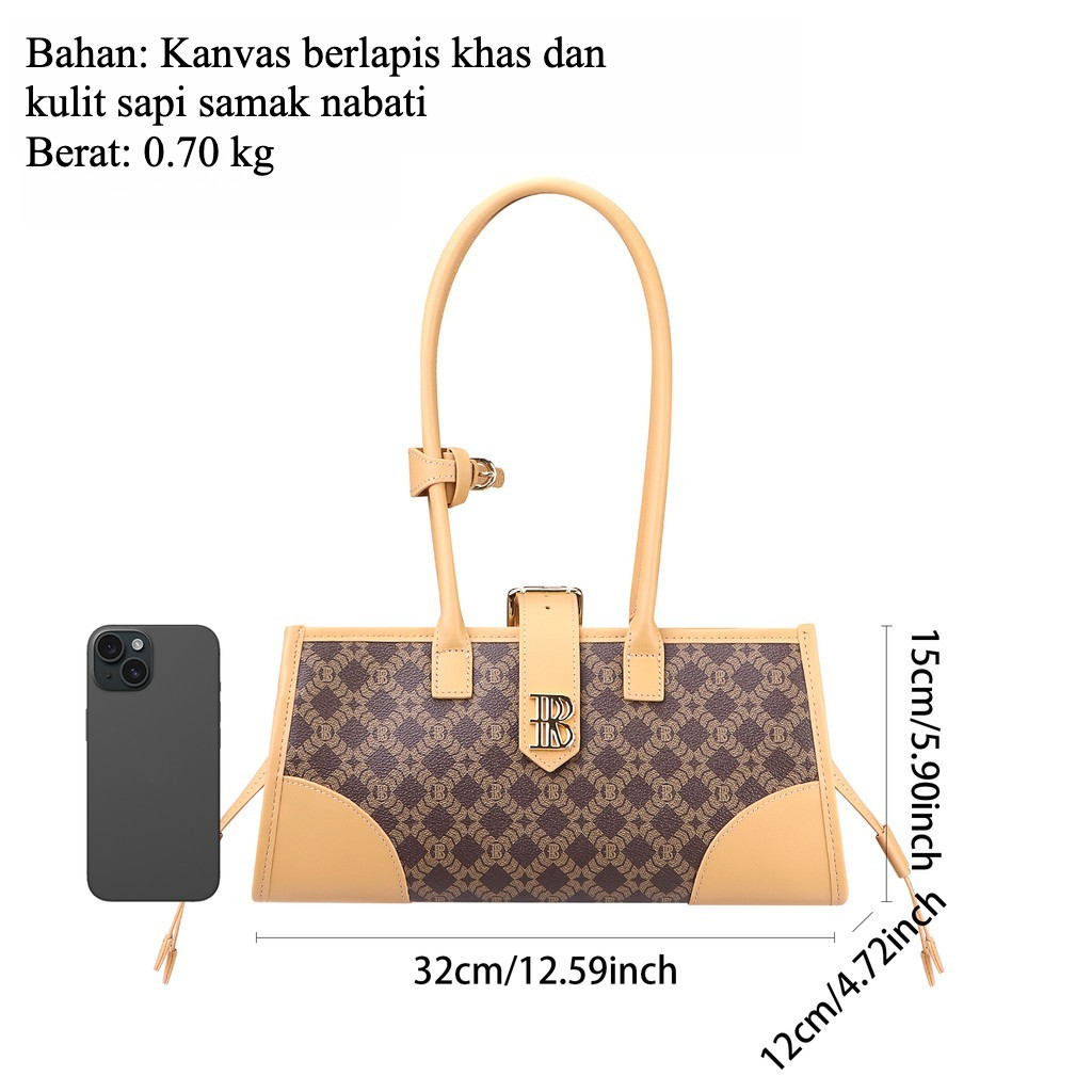 Arsyl Com Tas Bahu Wanita, Tas Ketek Dari Kanvas Berlapis & Kulit Sapi Samak Nabati 5265