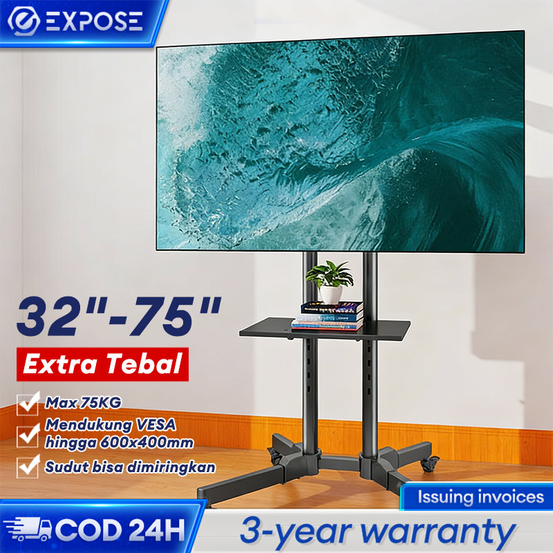 Bergerak Bracket TV Standing Roda 32-75 Inci Dapat Disesuaikan Braket TV