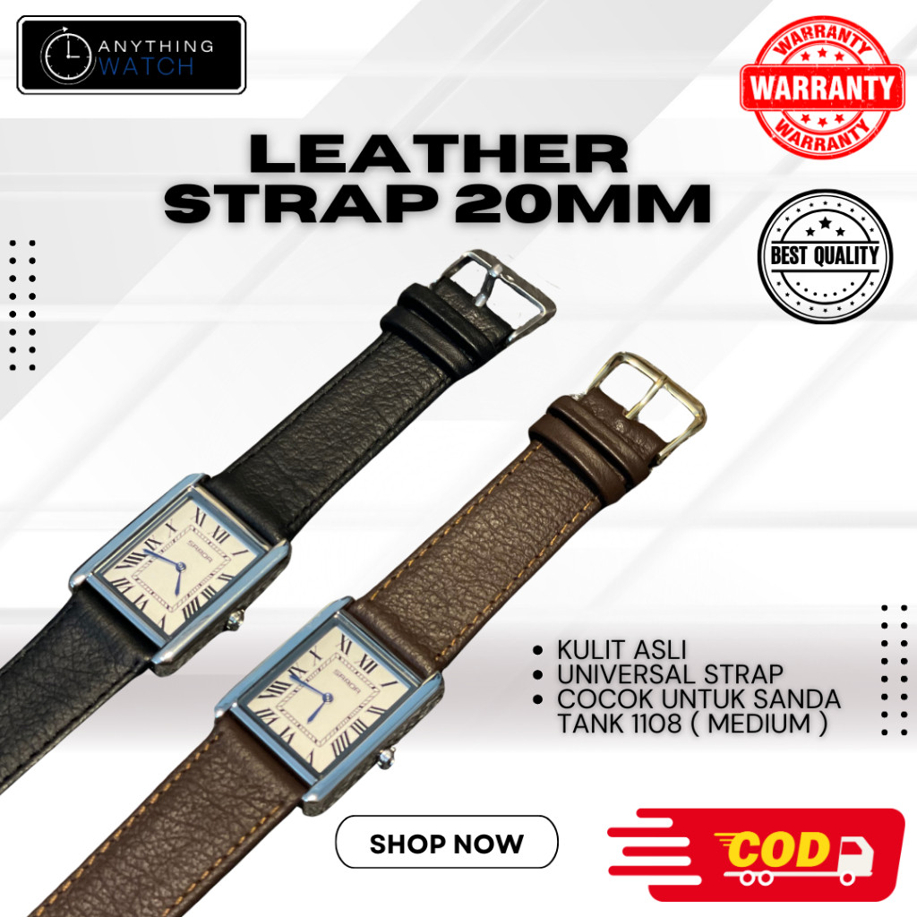 Leather Strap 20 mm Kulit – Tali Jam Tangan Universal, Kulit Asli Tahan Lama, Sanda 1108