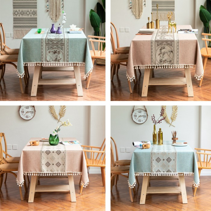 (OLVERA) Tassel Embroidered Table Cloth / Taplak Meja Makan Tebal Renda Rumbai