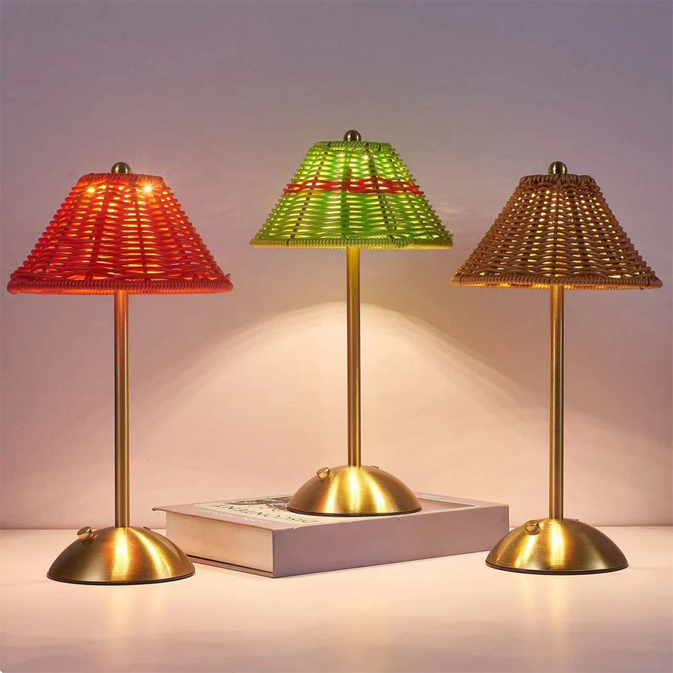 Bedside Night Lamp Reargeable Rattan Table Lamp 3 Color Stepless mmable Bedside Table Lamp for Bedro