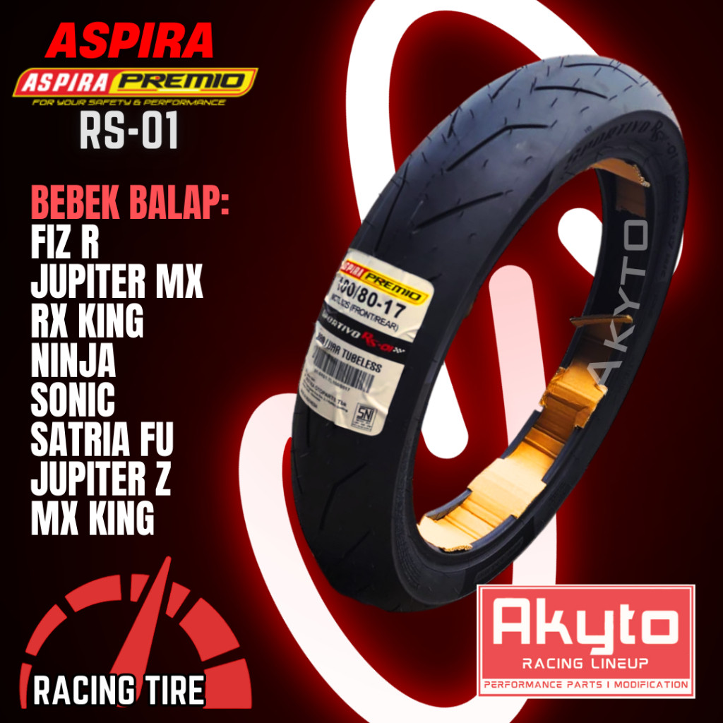 [PAKET LEBIH MURAH] BAN SOFT COMPOUND SEPASANG ASPIRA PREMIO RS-01 FREE PENTIL TUBELESS / BAN TUBELE