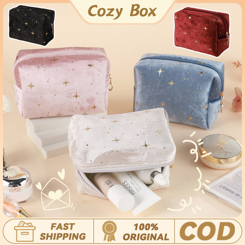 Tas Makeup Plush Cetak Oktagonal Untuk Perawatan Kulit Perlengkapan Mandi Kabel Charger Earphone Pen