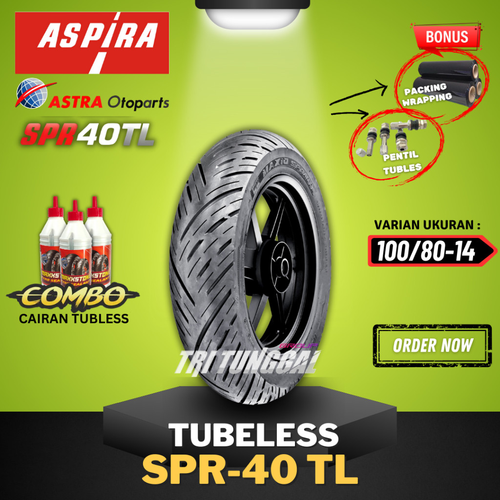 [READY COD] BAN ASPIRA TUBELESS / BAN TUBLES ASPIRA MAXIO SPR40 TL 100/80-14 / BAN LUAR ASPIRA RING 
