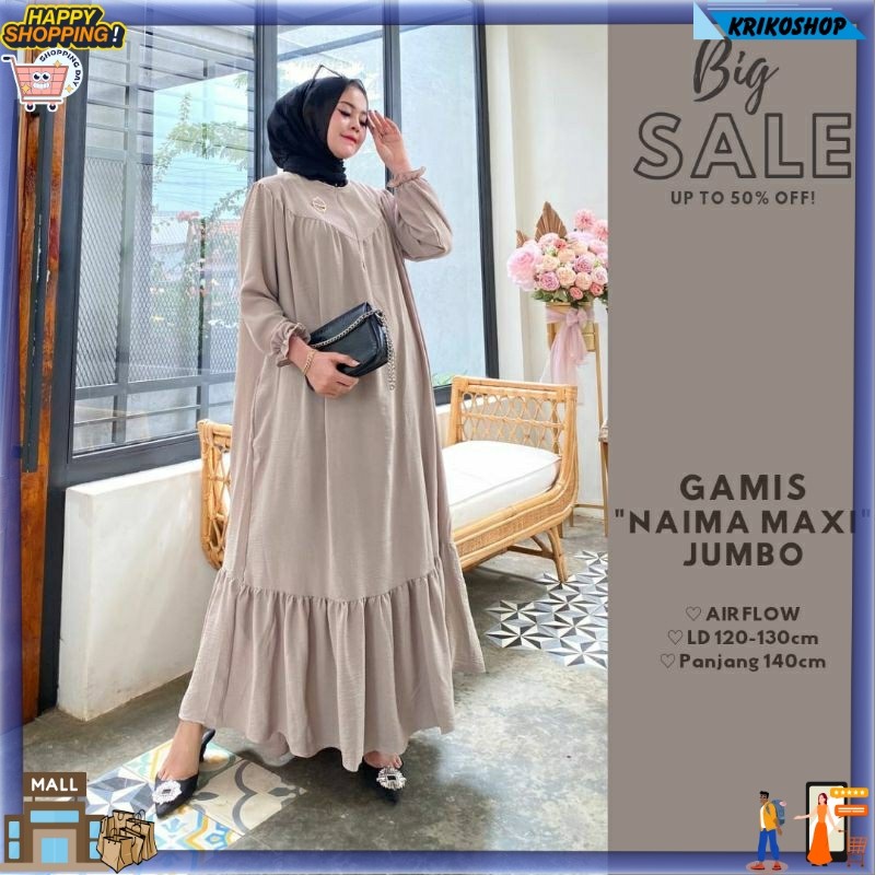 Gamis Jumbo Naima maxi Crinkle Airflow LD 115-140cm