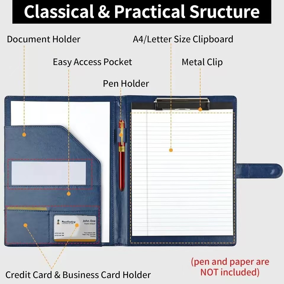 A4 Leather Clipboard Folder Padfolio Business Resume File Folder Padfolio Clipboard Interview Confer