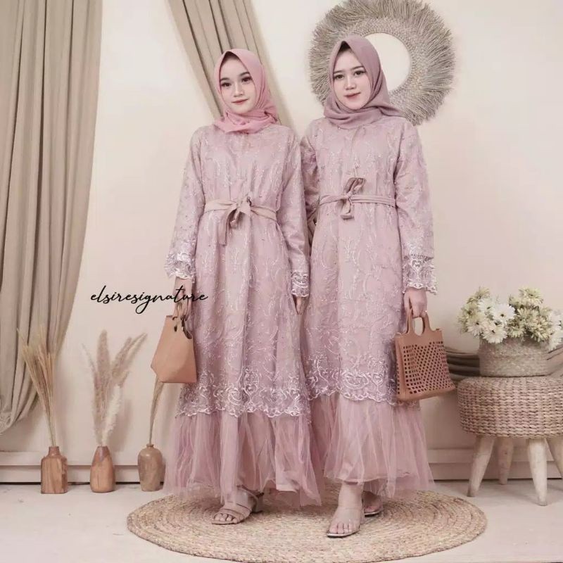 gamis brokat jumbo dress brokat tile elshier #2 (READY STOK) Aurora maxy tille party tile bordir kon