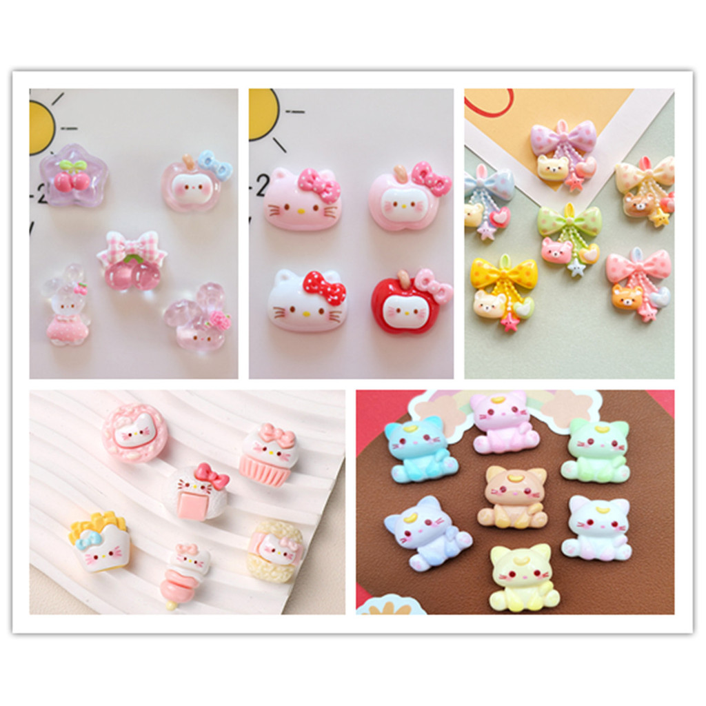 100pcs Kawaii Resin cartoon KT Cat Scrapbook Craft Diy Miniature Ornaments Accessories